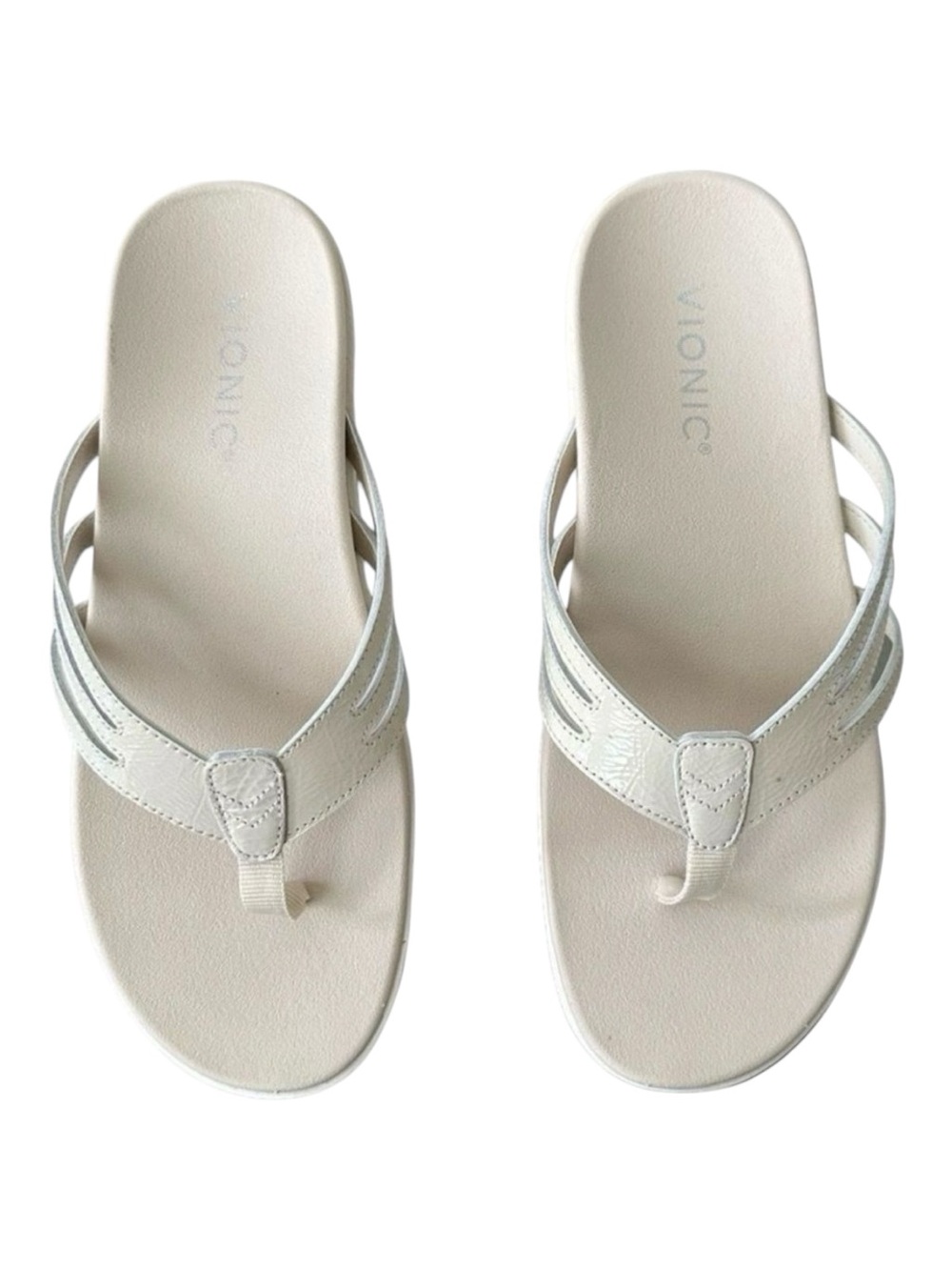 Vionic Alta Cream Leather Orthotic Toe Post Sandals Women's Size 6